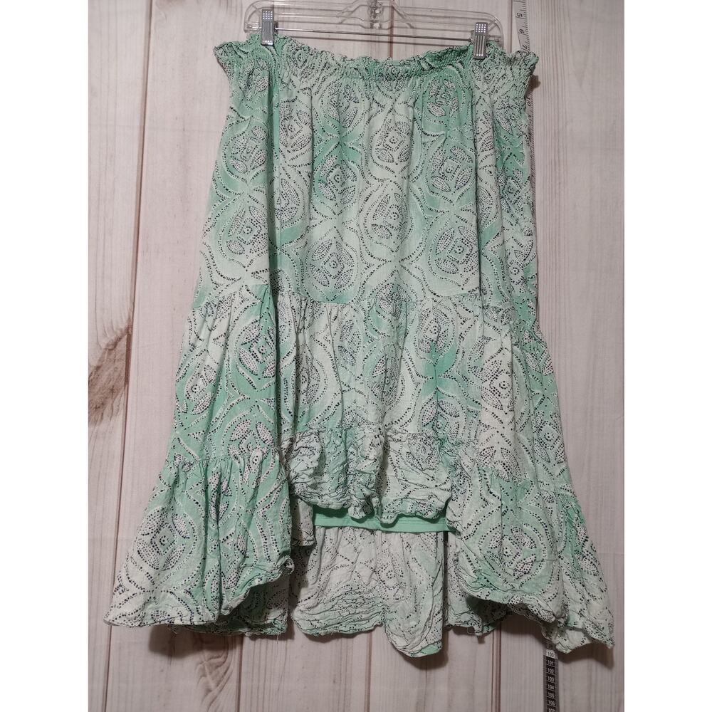 Lauren Conrad Skirt Womens 2X Green White‎ High Low Boho Plus Size Ruffle Hem